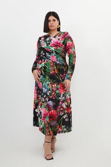 Plus Size Botanic Floral Jersey Crepe Twist Maxi Dress floral