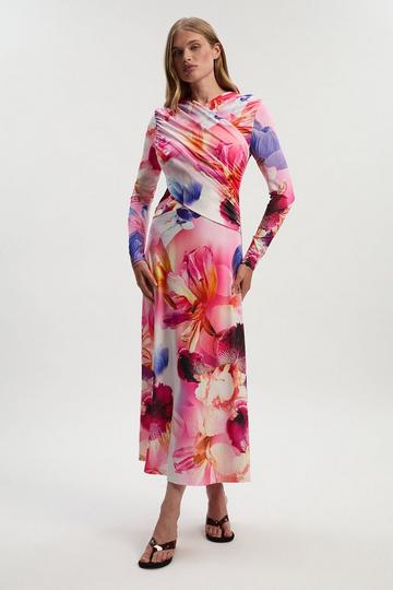 Botanic Floral Jersey Crepe Twist Maxi Dress floral