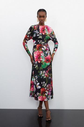 Multi Petite Botanic Floral Jersey Crepe Batwing Maxi Dress