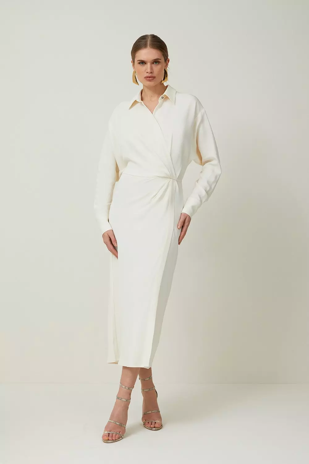 Viscose Crepe Long Sleeve Woven Midi Shirt Dress Karen Millen