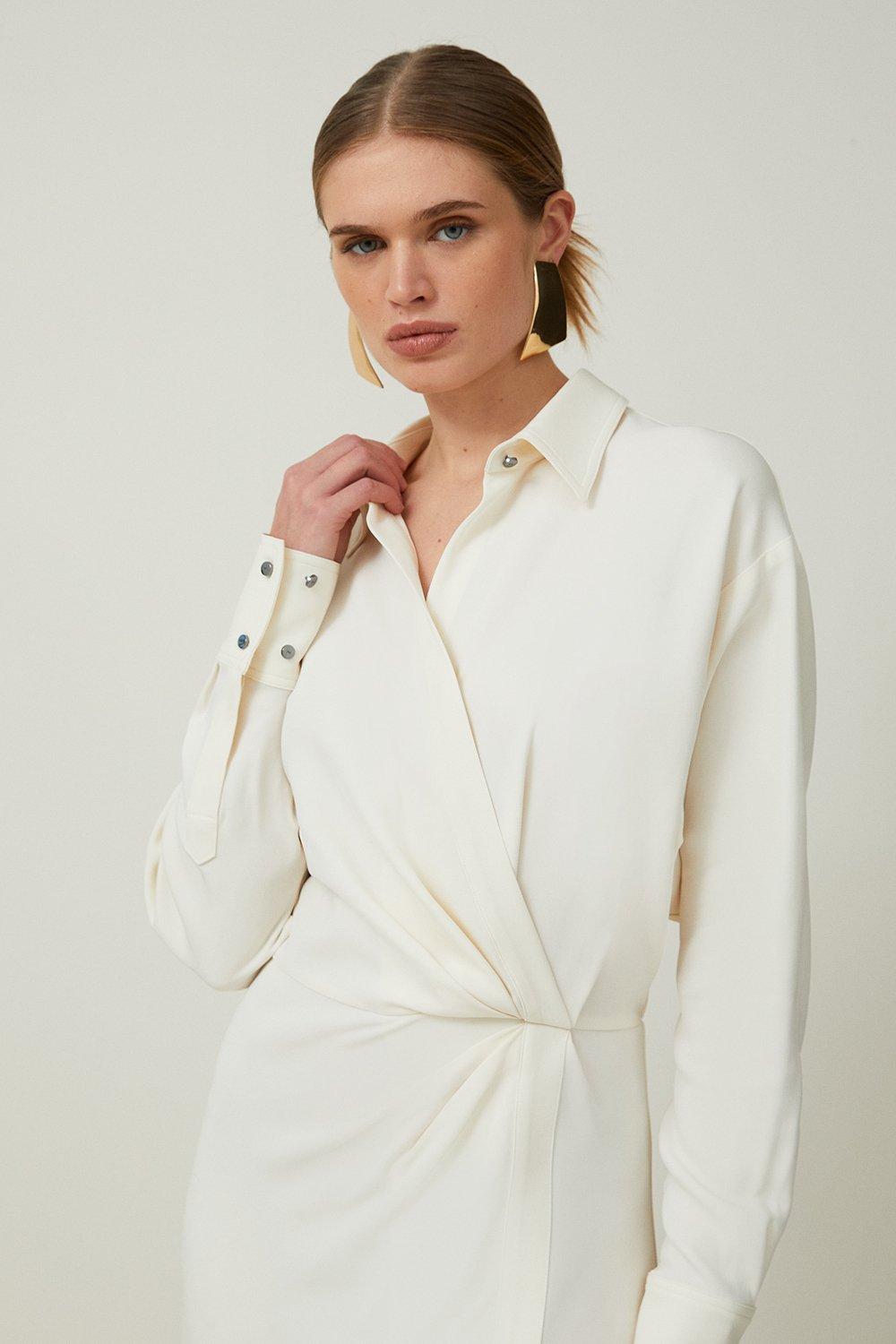 Viscose Crepe Long Sleeve Woven Midi Shirt Dress | Karen Millen