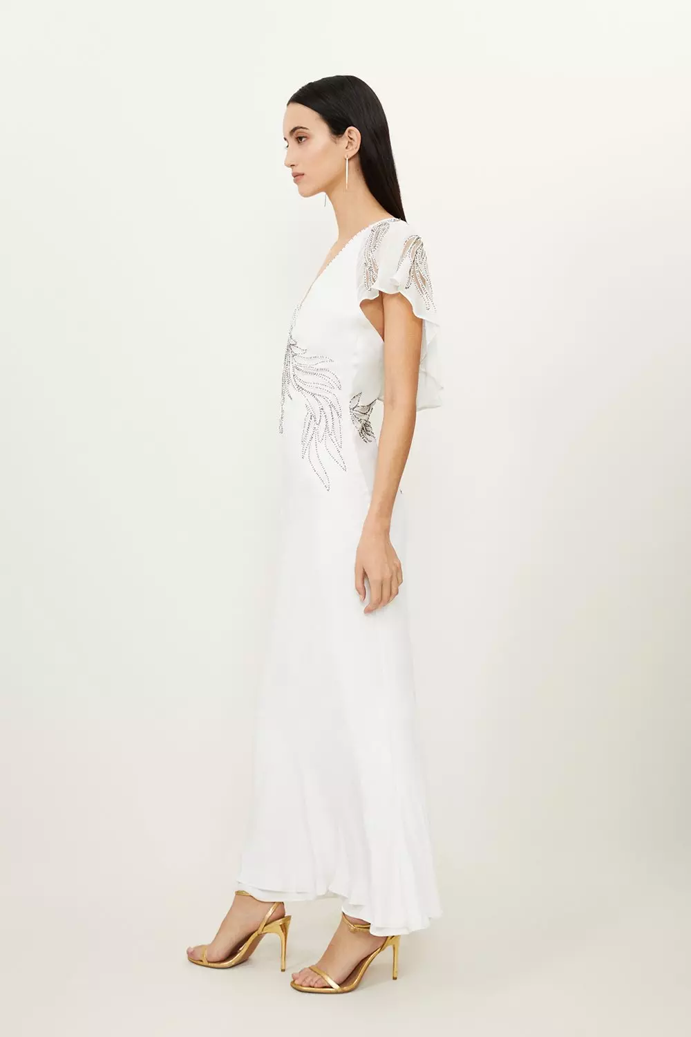 Embellished Applique Georgette Satin Woven Maxi Dress | Karen Millen