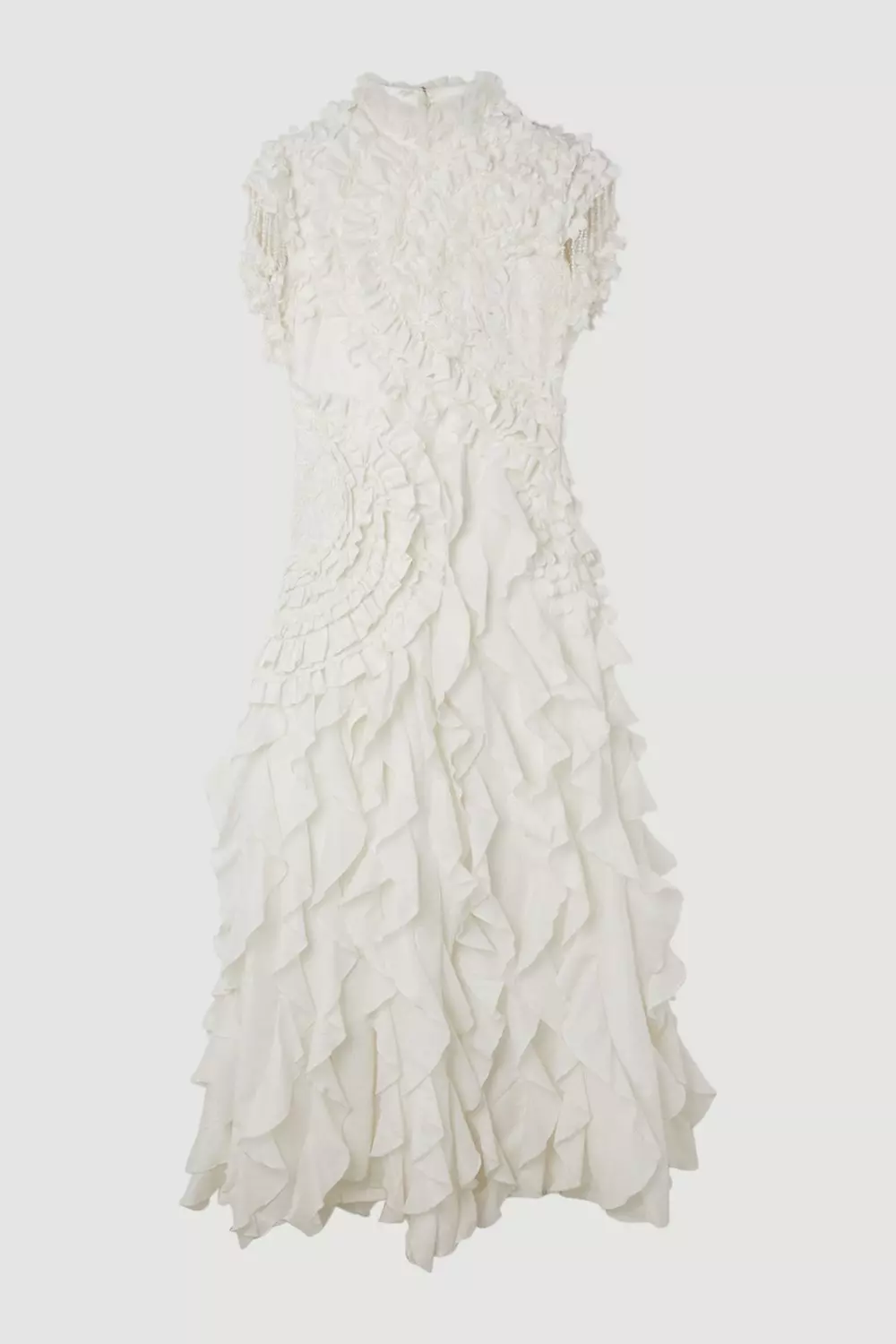 White Drama Ruffle Lace Mix Woven Maxi Dress  alternative image