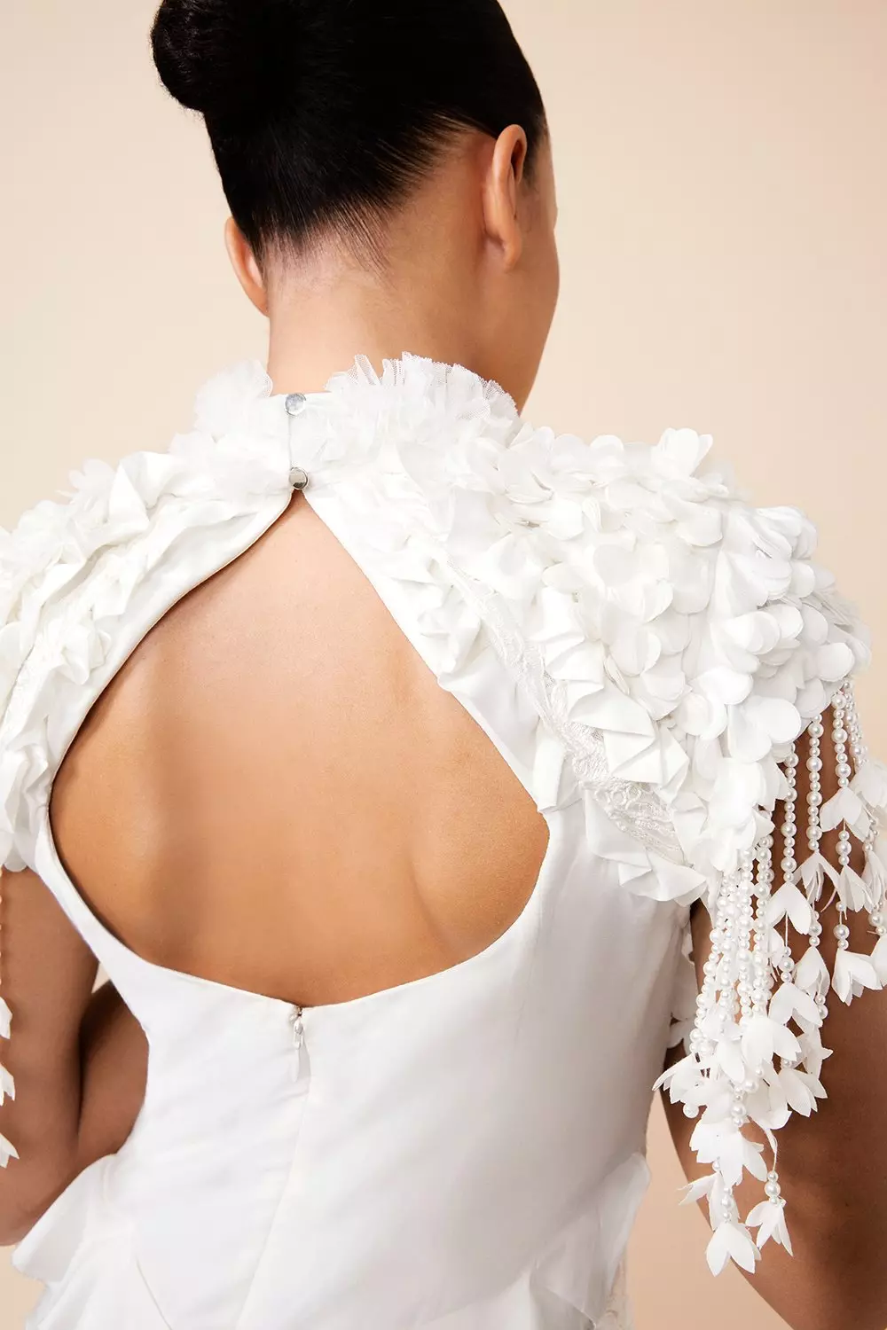 White Drama Ruffle Lace Mix Woven Maxi Dress  alternative image