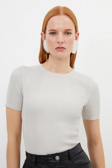 Viscose Blend Rib Knit T-Shirt grey