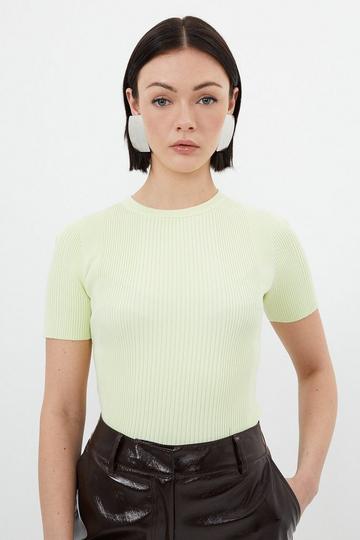 Viscose Blend Rib Knit T-Shirt washed lime