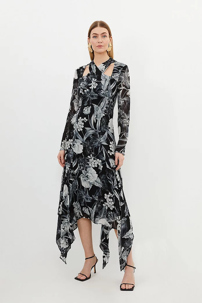 Bandage Halterneck Long Sleeve Floral Dresses Bandage Halterneck Long Sleeve Floral Dresses