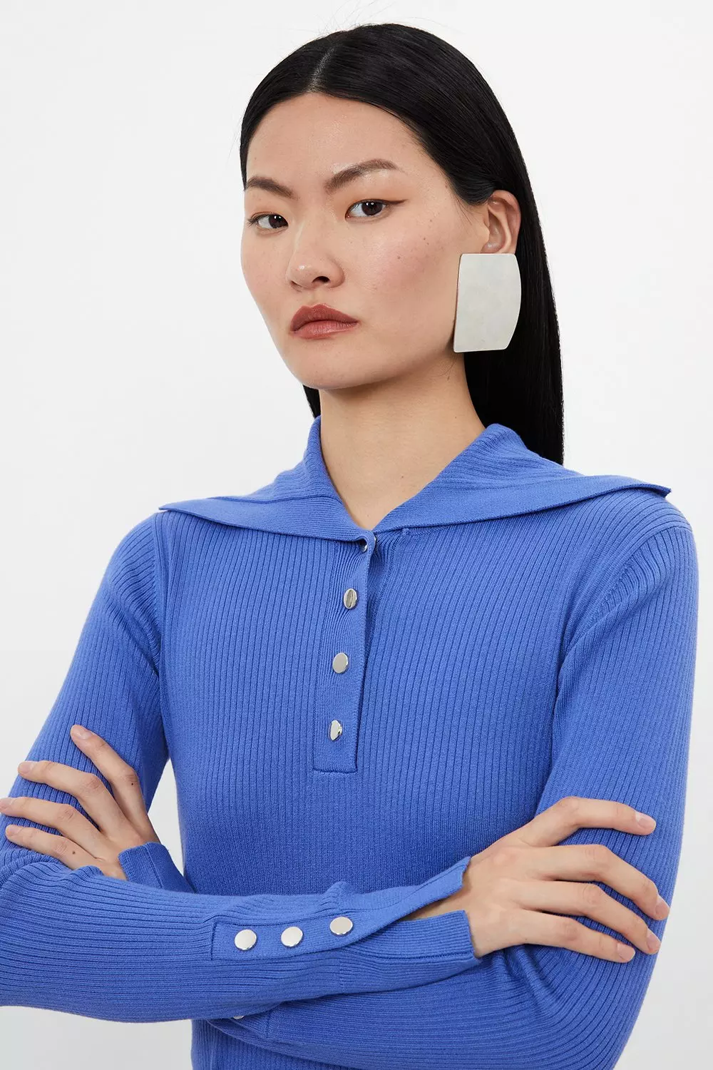 mame - Asymmetric Pattern Knitted Top-blue サイズ1の通販 by
