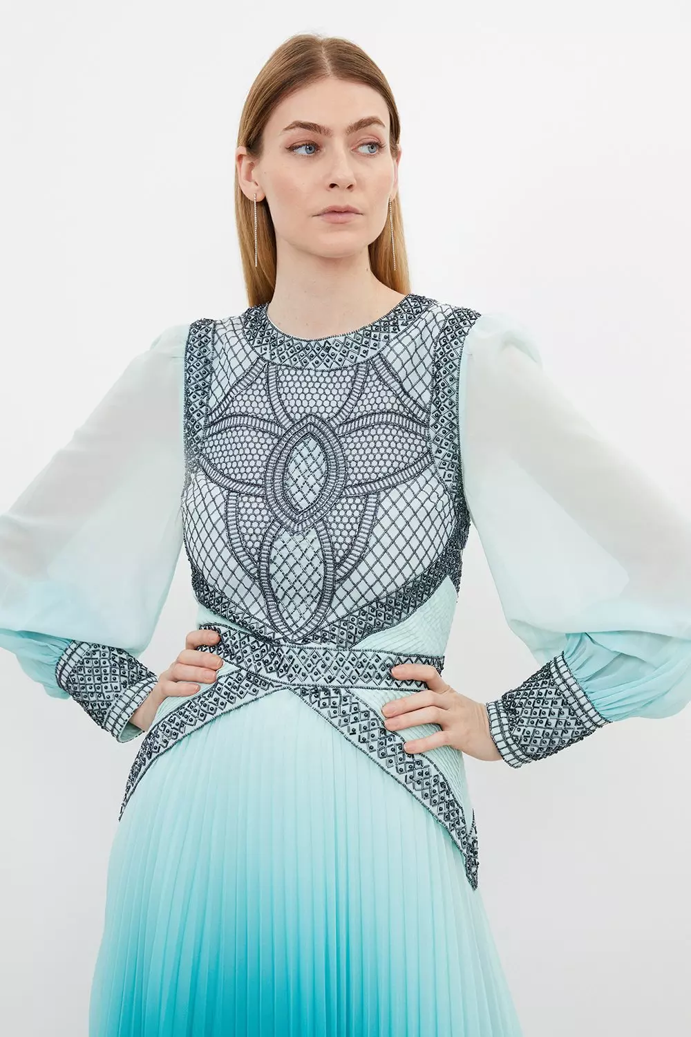 Ombre Embroidery Woven Maxi Dress | Karen Millen
