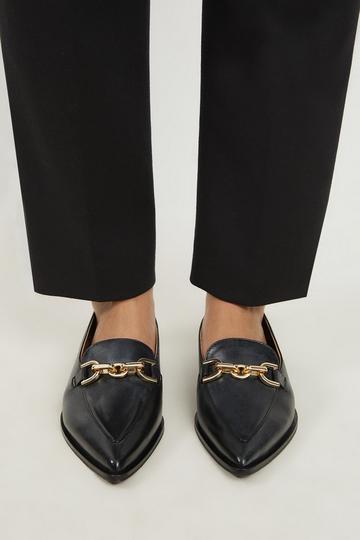 Black Leather Buckle Detail Pointed Toe Loafer
