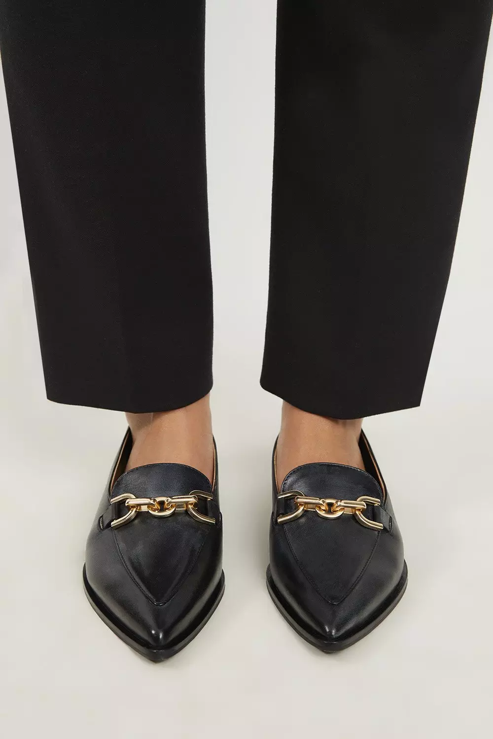 Leather Buckle Detail Pointed Toe Loafer Karen Millen