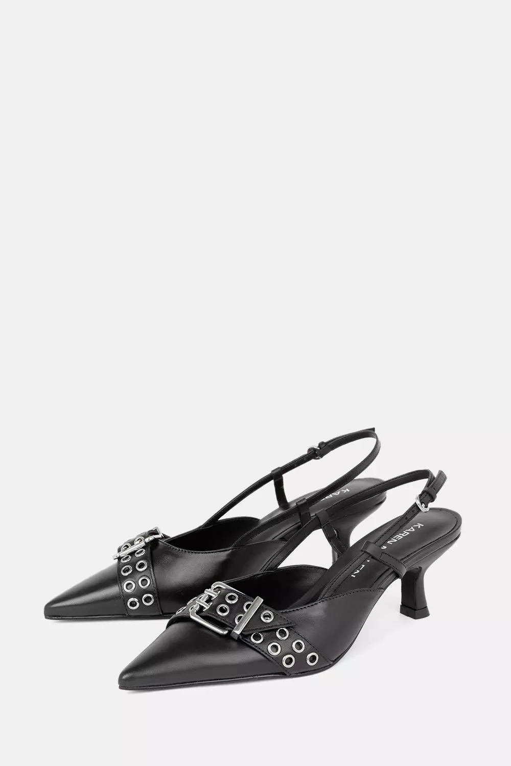 Leather Double Buckle Detail Slingback Heeled Mules Karen Millen