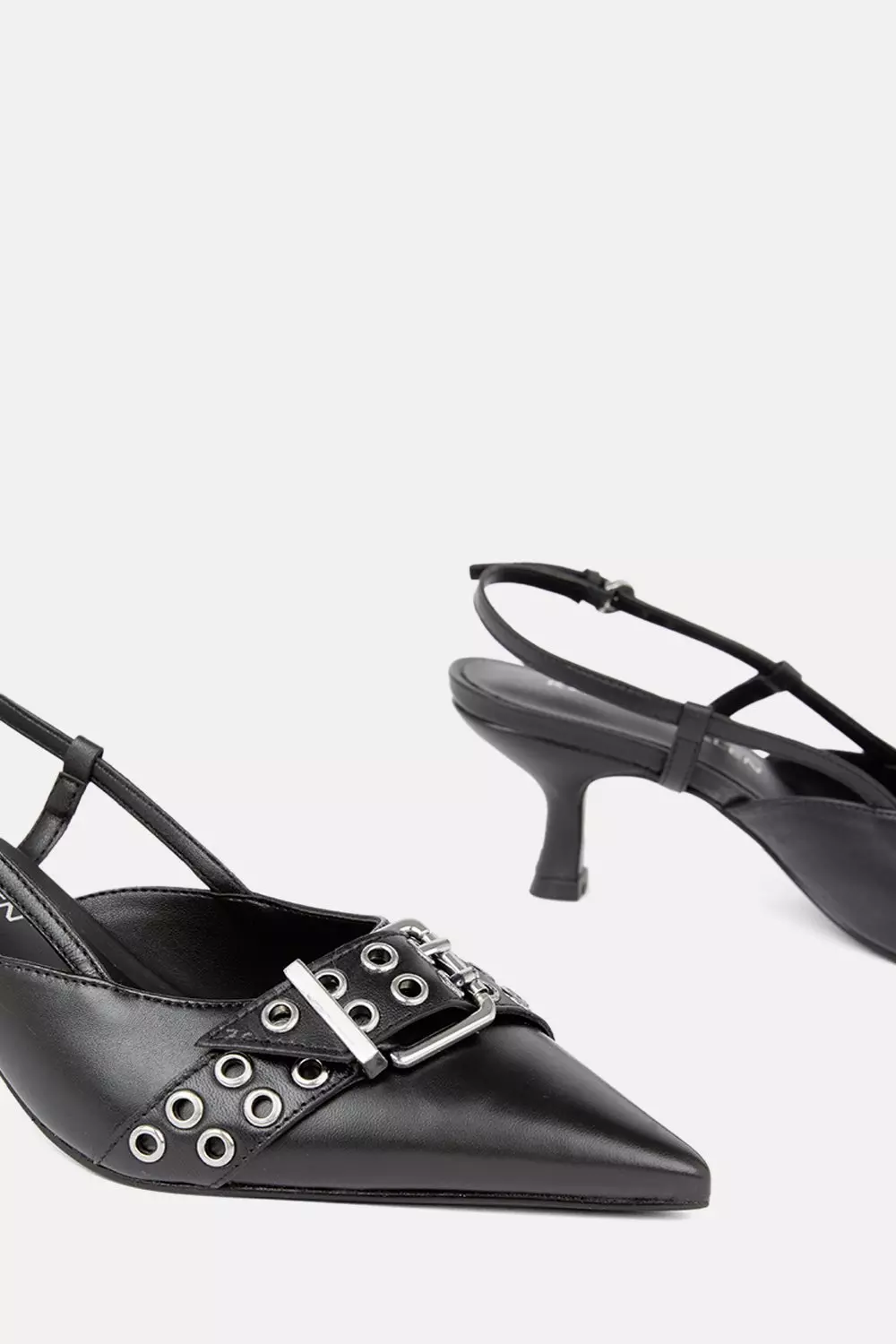Leather Double Buckle Detail Slingback Heeled Mules | Karen
