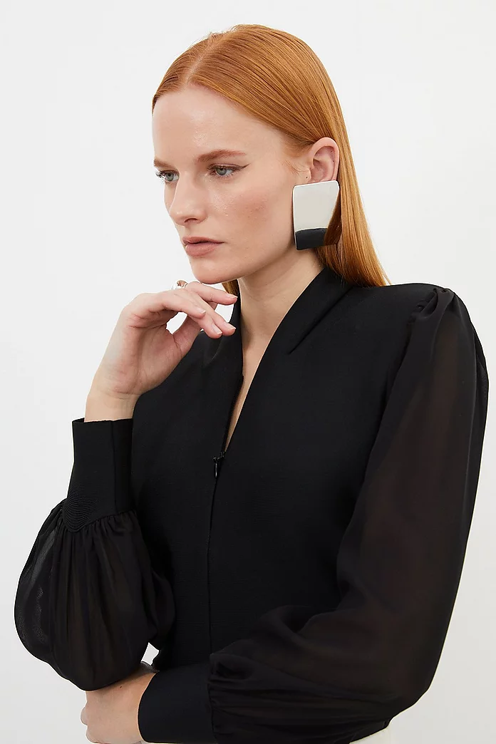 Bandage Figure Form Zip Detail Chiffon Sleeve Knit Top Bandage Figure Form Zip Detail Chiffon Sleeve Knit Top