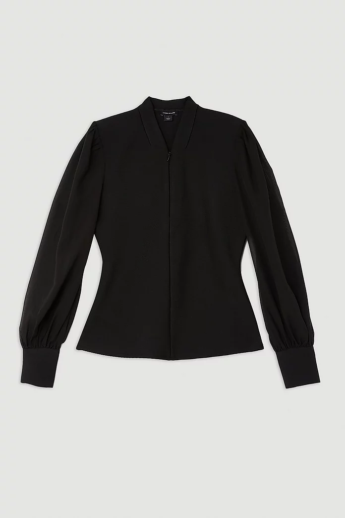 Bandage Figure Form Zip Detail Chiffon Sleeve Knit Top Bandage Figure Form Zip Detail Chiffon Sleeve Knit Top