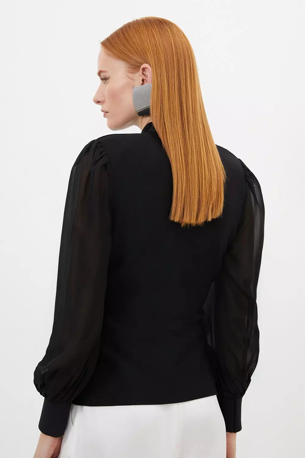 Black Bandage Figure Form Zip Detail Chiffon Sleeve Knit Top alternative image