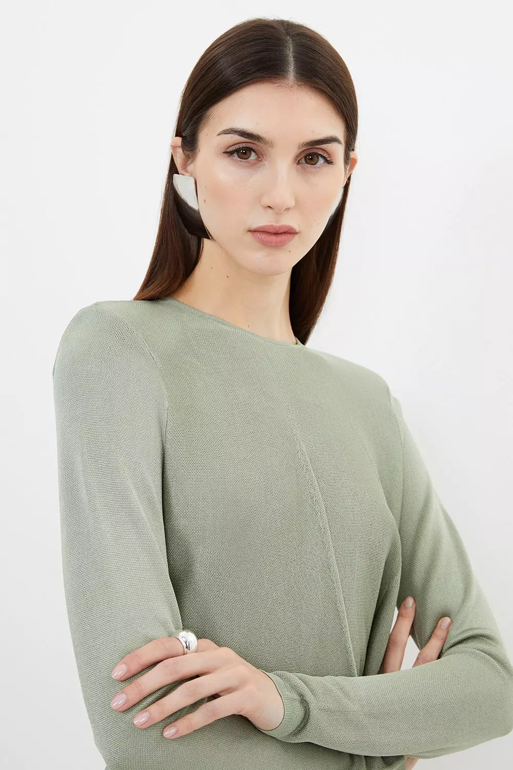 Slinky Viscose Knit Blouson Pin Tuck Top | Karen Millen