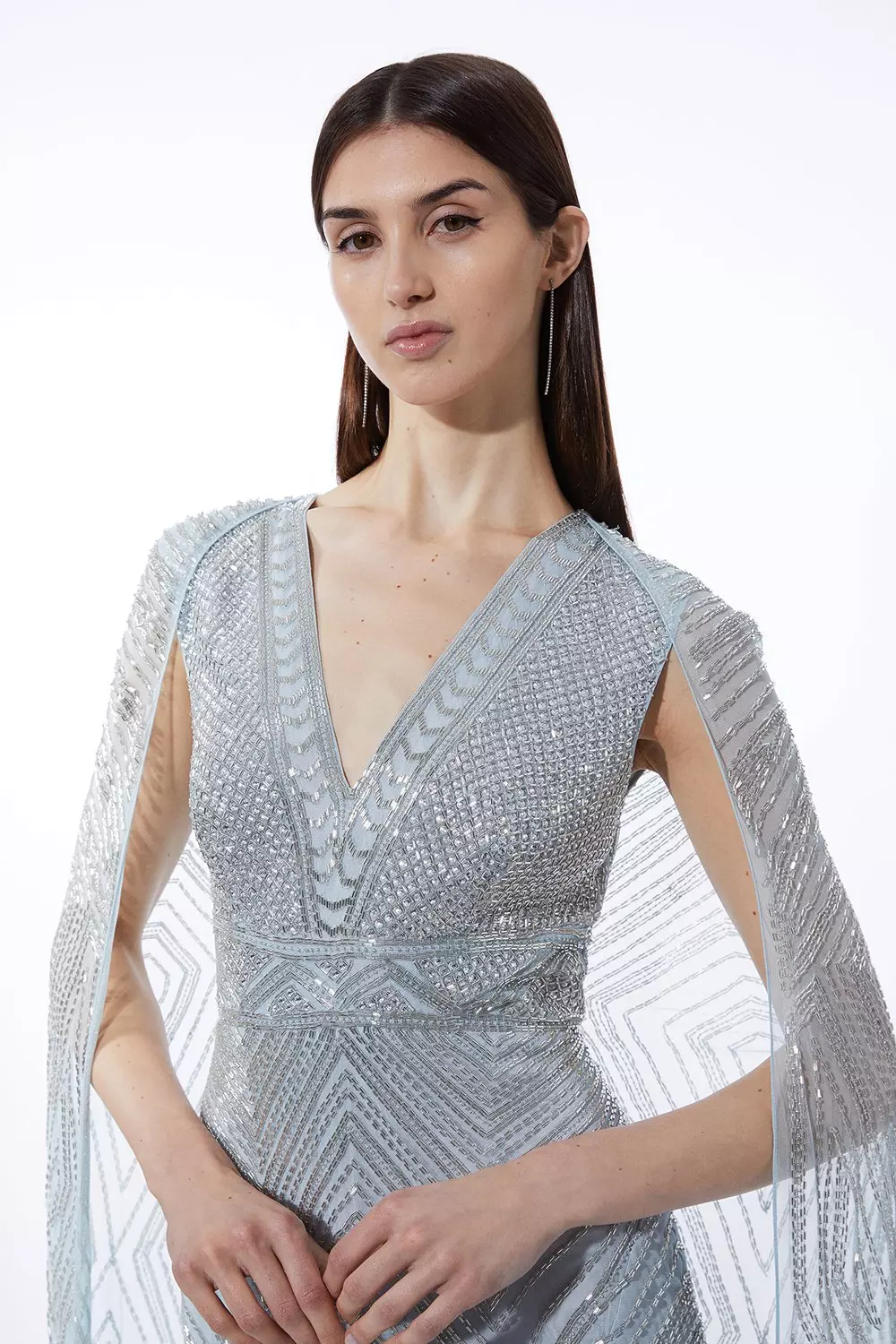 ★Karen Millen★ マールコントラストチップペンシル ドレス Premium Embellished Caped Maxi Dress | Karen Millen