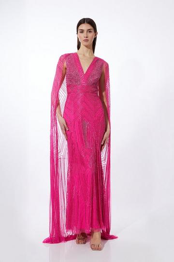 Pink Premium Embellished Caped Maxi Dress