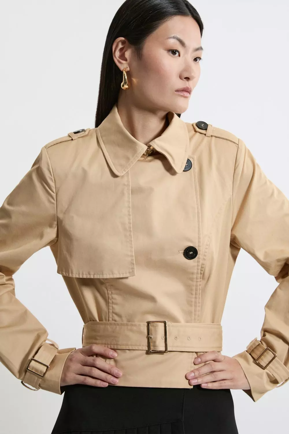Crop Classic Belted Tailored Trench Coat | Karen Millen