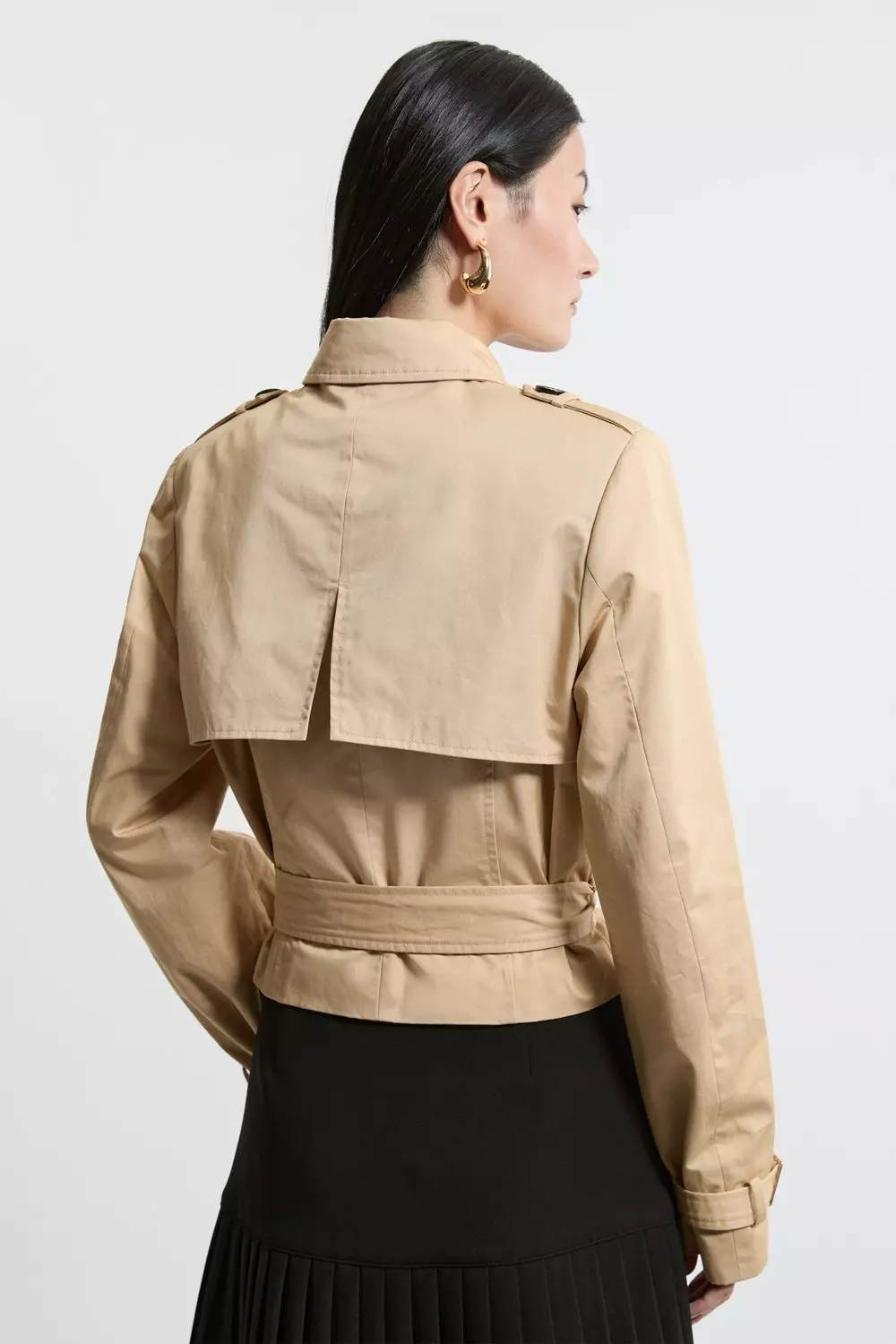 Crop Classic Belted Tailored Trench Coat | Karen Millen