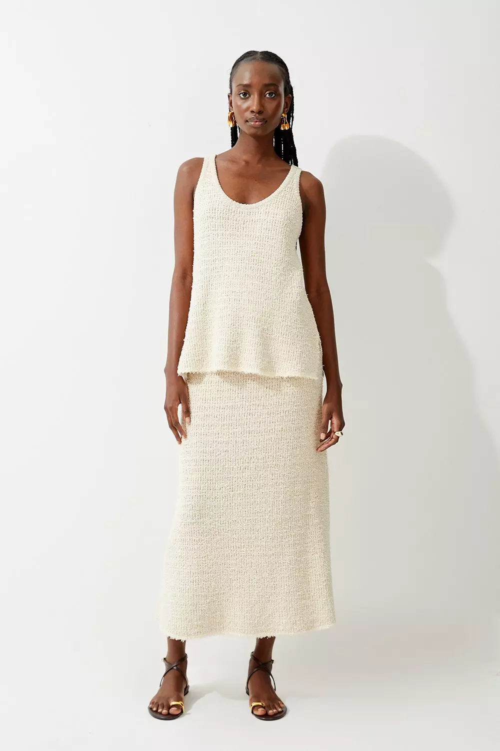 Textured Knit Cotton Blend Full Midi Skirt Karen Millen