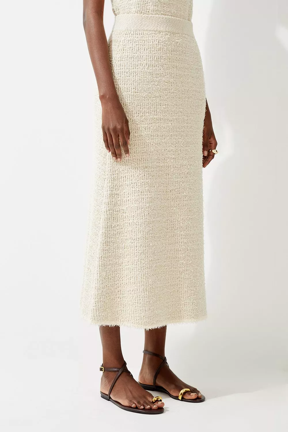 Textured Knit Cotton Blend Full Midi Skirt | Karen Millen