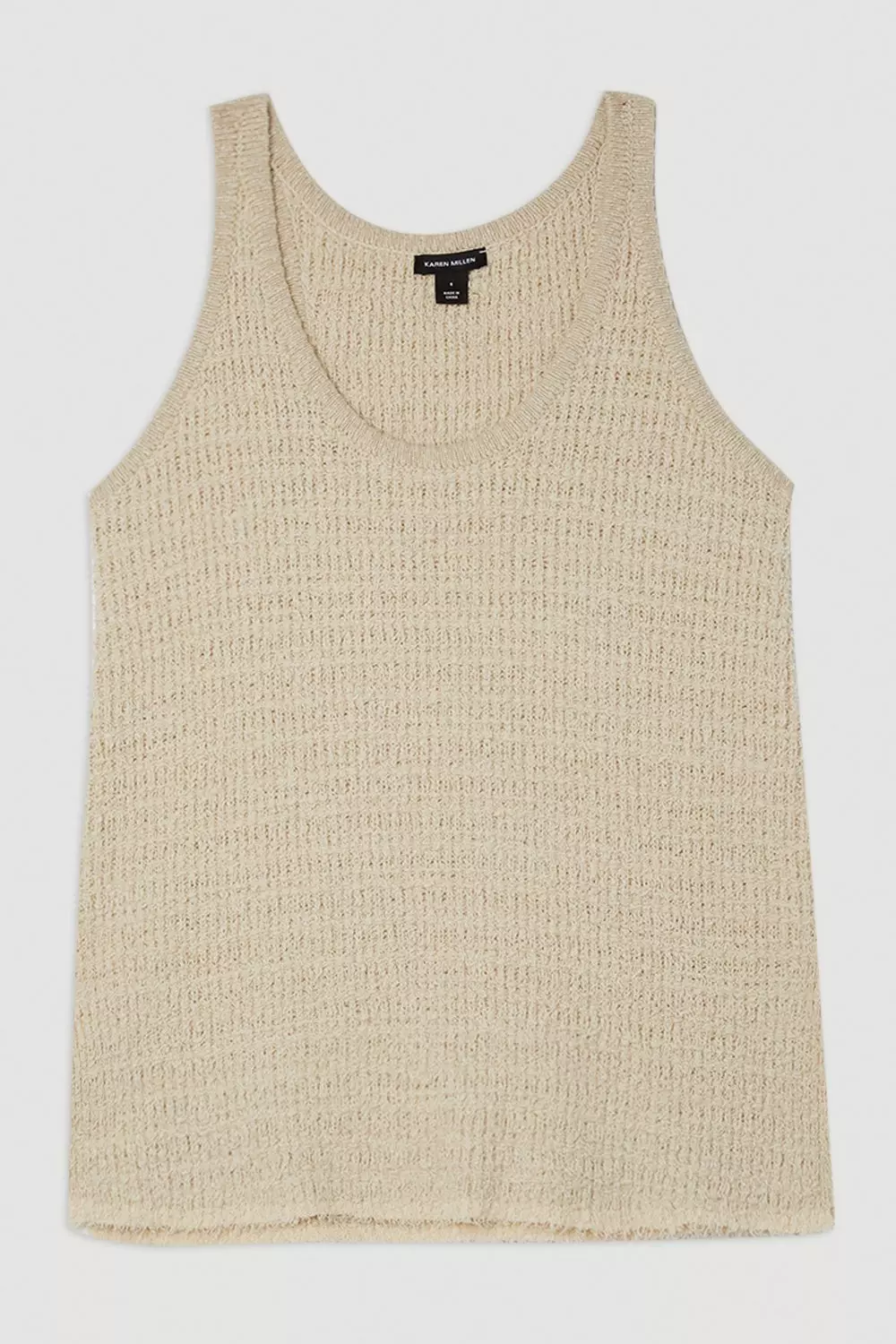 Textured Knit Cotton Blend Scoop Neck Longline Knit Tank Top 