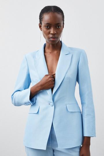 Metallic Taffeta Single Breasted Tailored Blazer pale blue