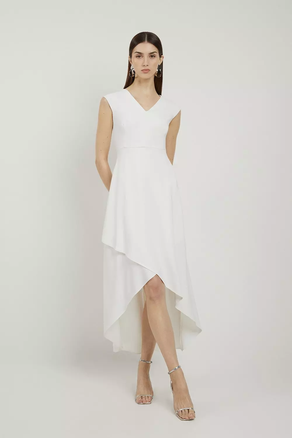 Ivory Petite Compact Stretch Viscose Drape Tailored Midi Dress alternative image