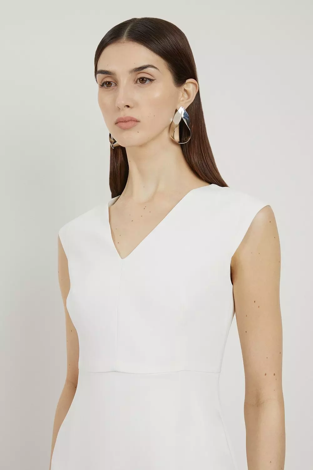 関税送料込★SALE★完売間近★KarenMillen★Satin Drapeドレス Petite Compact Stretch Viscose Drape Tailored Midi Dress