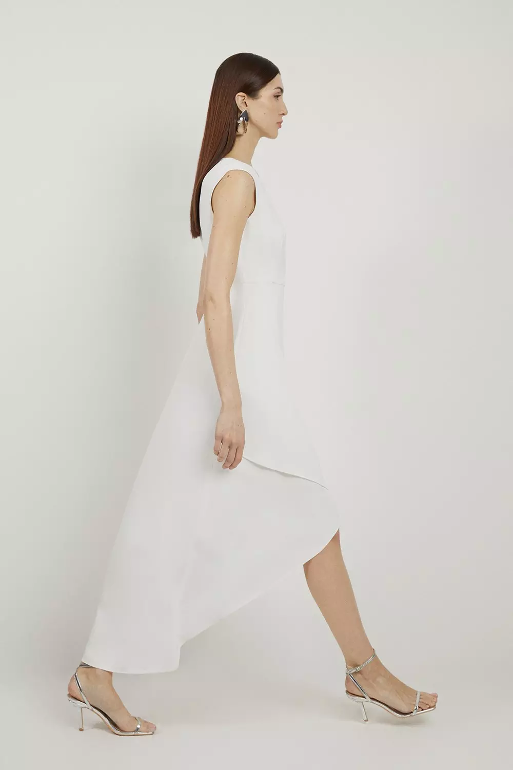 Ivory Petite Compact Stretch Viscose Drape Tailored Midi Dress alternative image