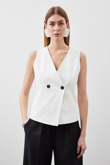 Tailored Polished Viscose Double Breasted Vest ivory