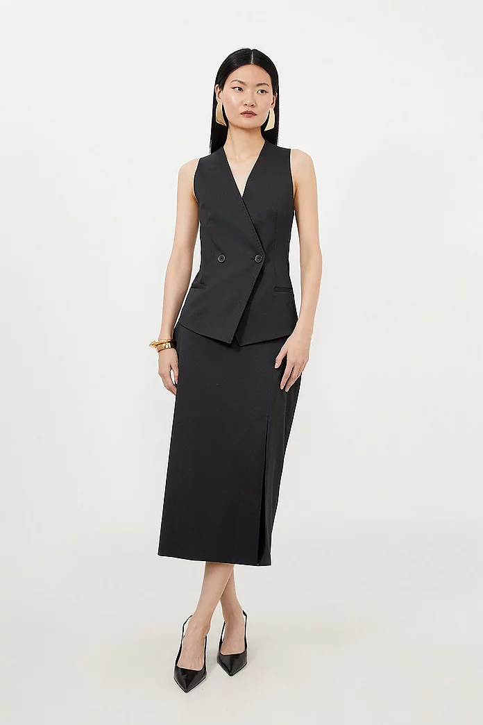 Tailored Premium Twill Double Breasted Vest | Karen Millen Tailored Premium Twill Double Breasted Vest | Karen Millen