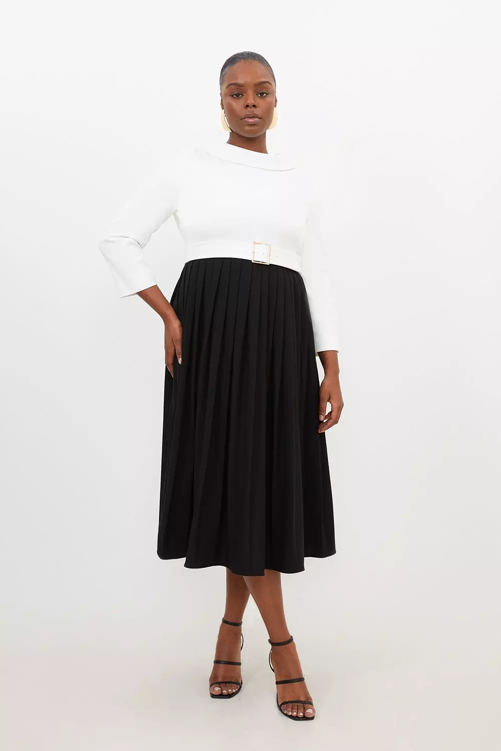 Plus Size Tailored Structured Crepe Roll Neck Pleated Dress Karen Millen