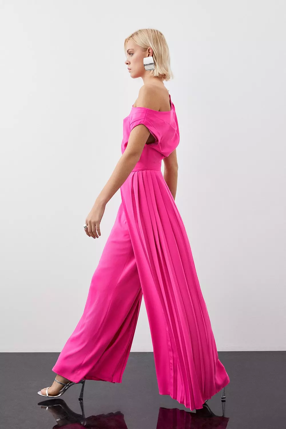 Petite Soft Tailored Off Shoulder Pleat Detail Jumpsuit Karen Millen