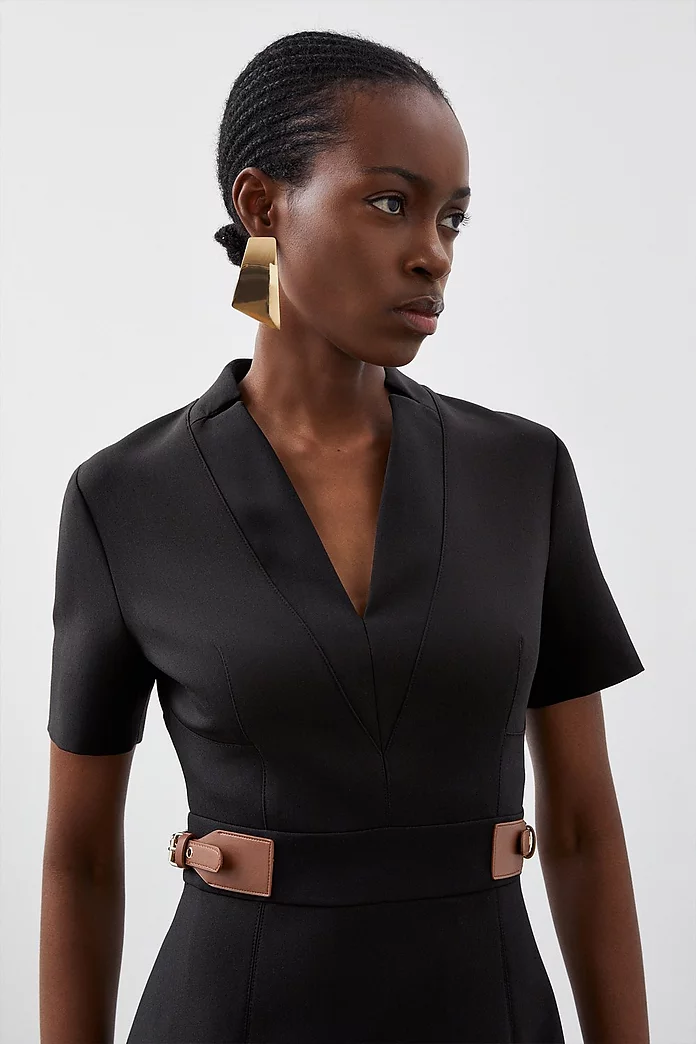 Petite Compact Stretch Tab Detail Pleated Mini Dress | Karen Petite Compact Stretch Tab Detail Pleated Mini Dress | Karen
