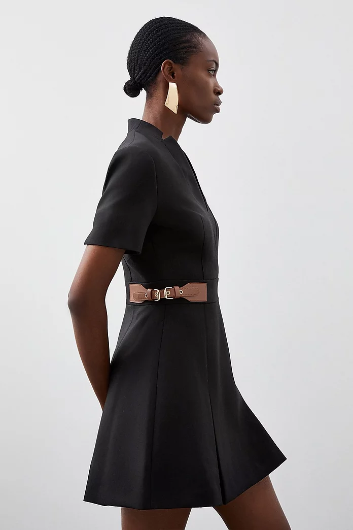 Petite Compact Stretch Tab Detail Pleated Mini Dress | Karen Petite Compact Stretch Tab Detail Pleated Mini Dress | Karen