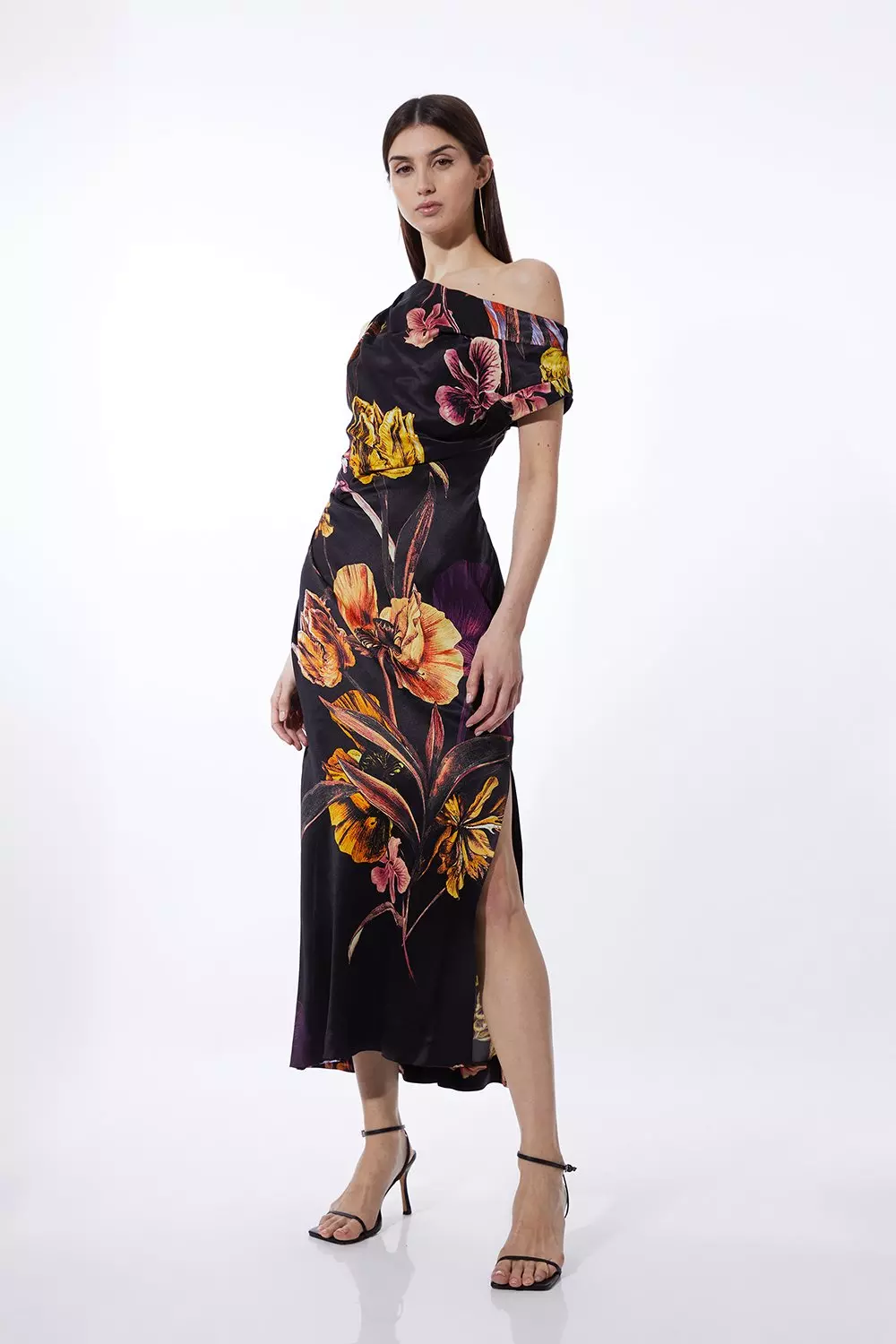 Still the One Black Floral Print Satin Maxi popular Dress