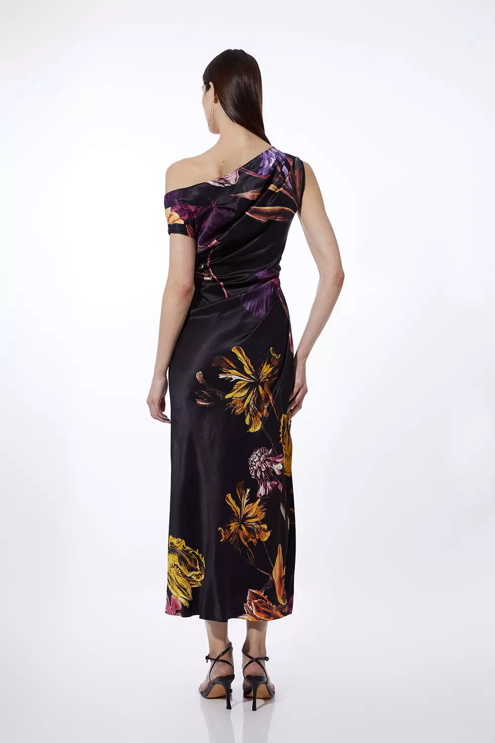 Midnight Floral Print Satin Back Crepe Woven Maxi Dress