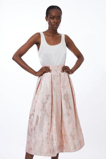 Metallic Woven Prom Midi Skirt blush