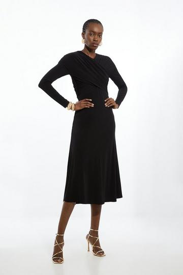 Ruched Jersey Crepe Maxi Dress black