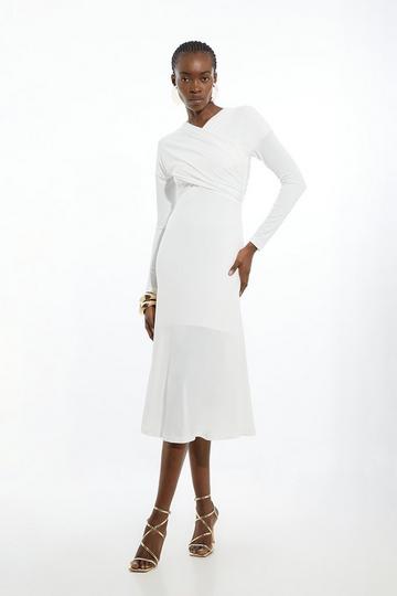 Ruched Jersey Crepe Maxi Dress ivory