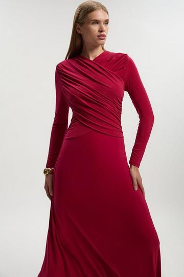 Ruched Jersey Crepe Maxi Dress raspberry