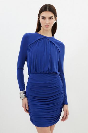 Ruched Jersey Crepe Mini Dress cobalt