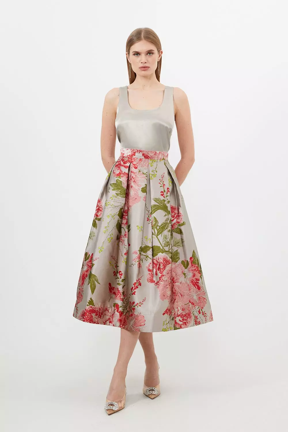 Petite Vintage Floral Print Woven Prom Midi Skirt Karen Millen