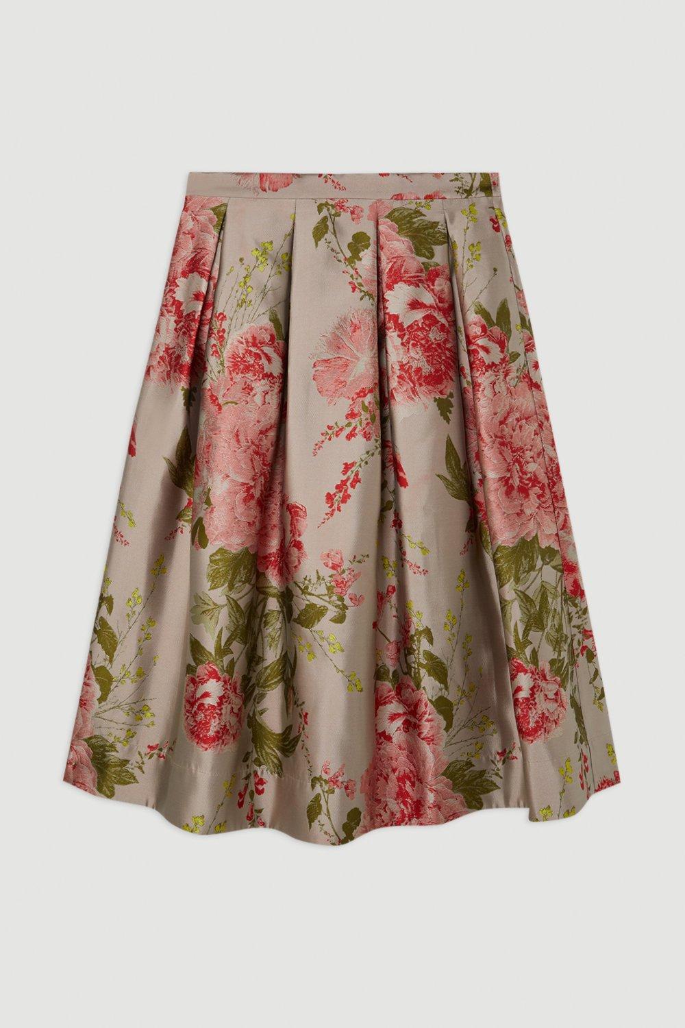 Plus Size Vintage Floral Print Woven Prom Midi Skirt | Karen Millen