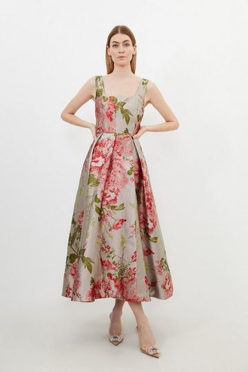 Petite Vintage Floral Print Prom Woven Maxi Dress floral