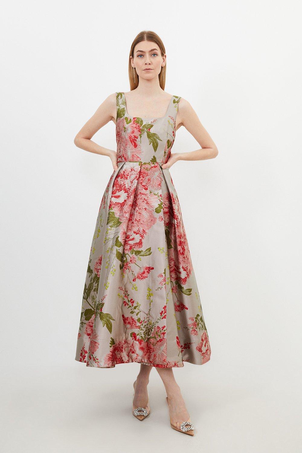 Vintage Floral Print Prom Woven Maxi Dress | Karen Millen