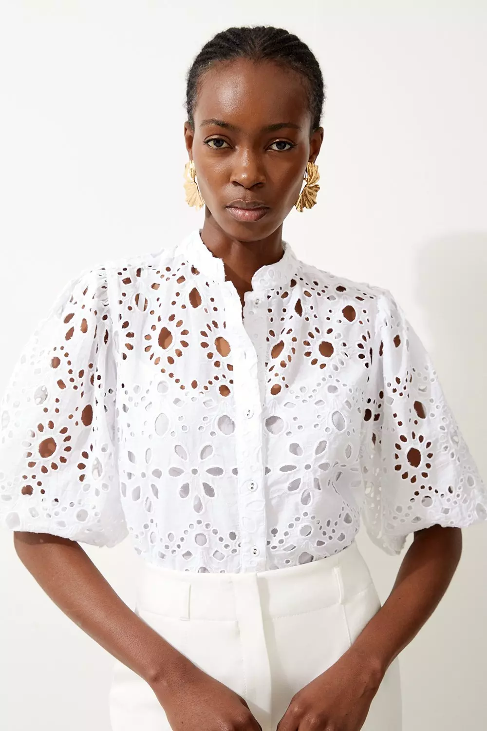 Woven Eyelet Short Sleeve Blouse | Karen Millen